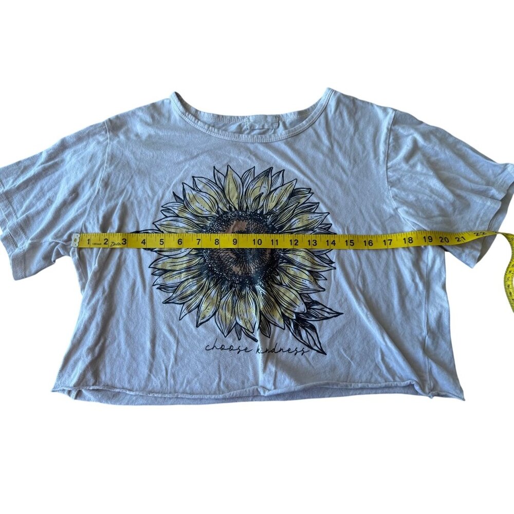 Sunflower Womens Graphic T-Shirt Beige Short Sleeve Cropped Style Cotton Blend S - Picture 4 of 5